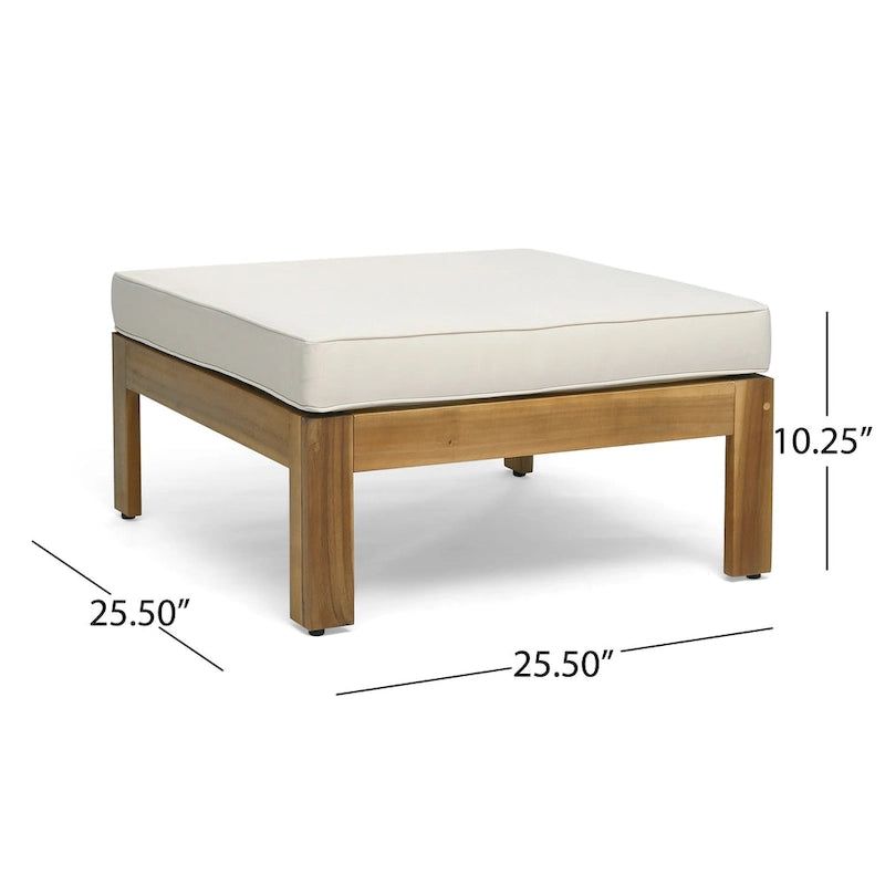 Ensemble de conversation d'extérieur 3 pièces en forme de L, ensemble de mobilier tout temps en bois d'acacia avec pouf et table basse