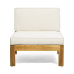 Ensemble de conversation d'extérieur 3 pièces en forme de L, ensemble de mobilier tout temps en bois d'acacia avec pouf et table basse