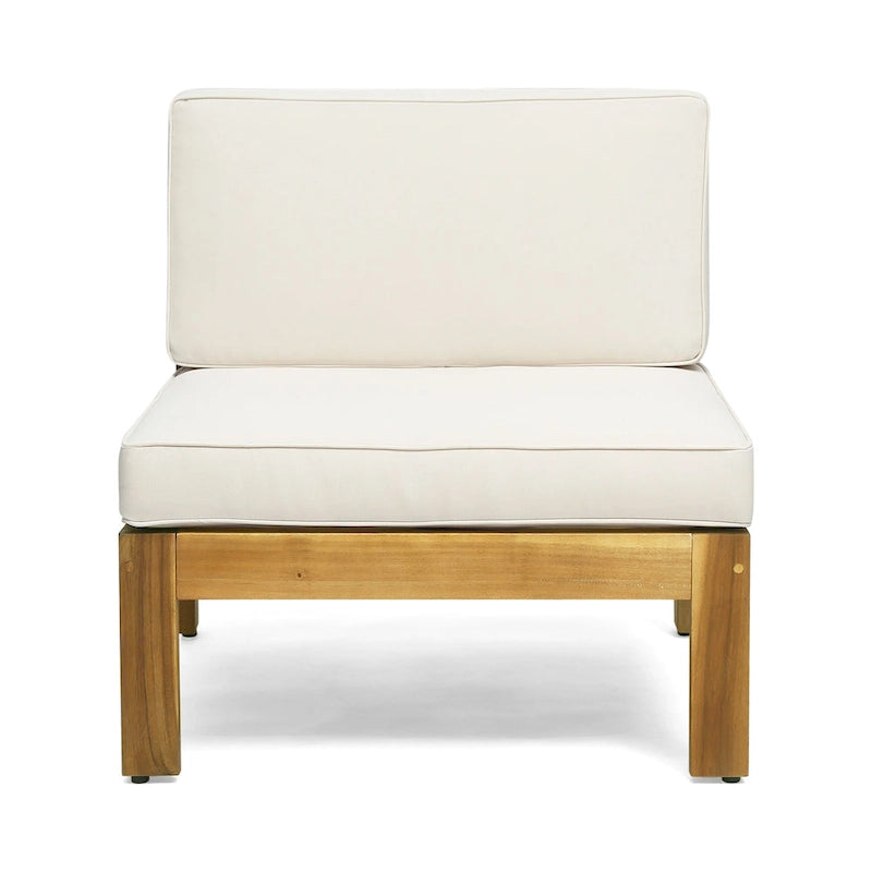 Ensemble de conversation d'extérieur 3 pièces en forme de L, ensemble de mobilier tout temps en bois d'acacia avec pouf et table basse