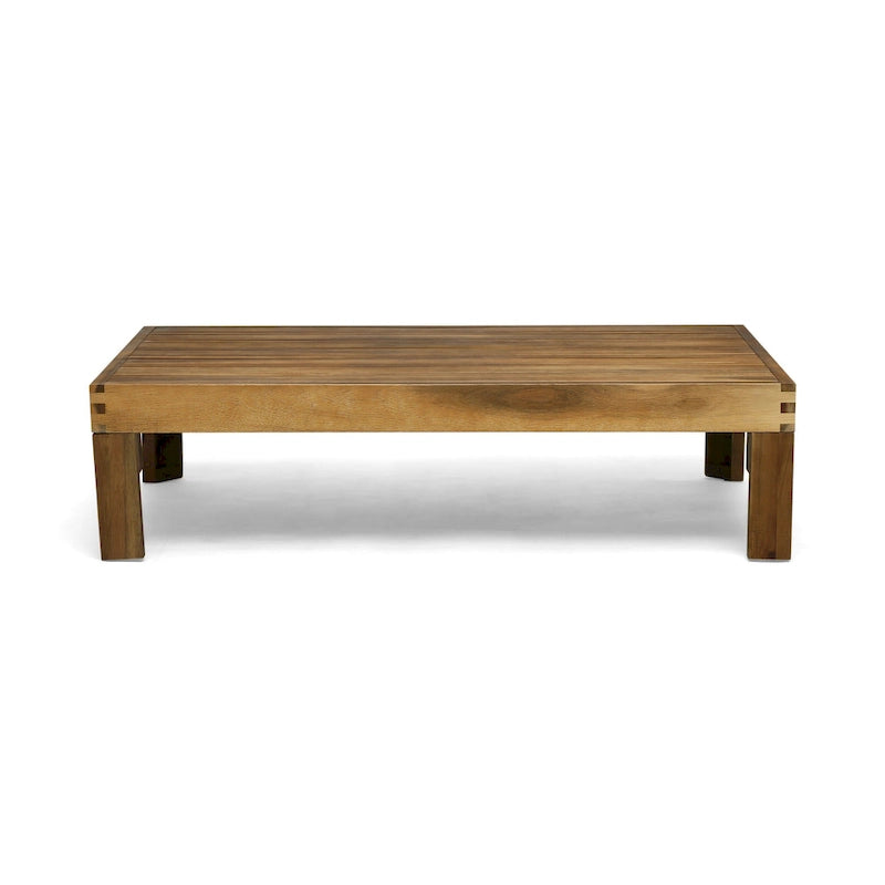 Ensemble de conversation d'extérieur 3 pièces en forme de L, ensemble de mobilier tout temps en bois d'acacia avec pouf et table basse