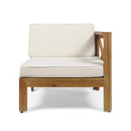 Ensemble de conversation d'extérieur 3 pièces en forme de L, ensemble de mobilier tout temps en bois d'acacia avec pouf et table basse