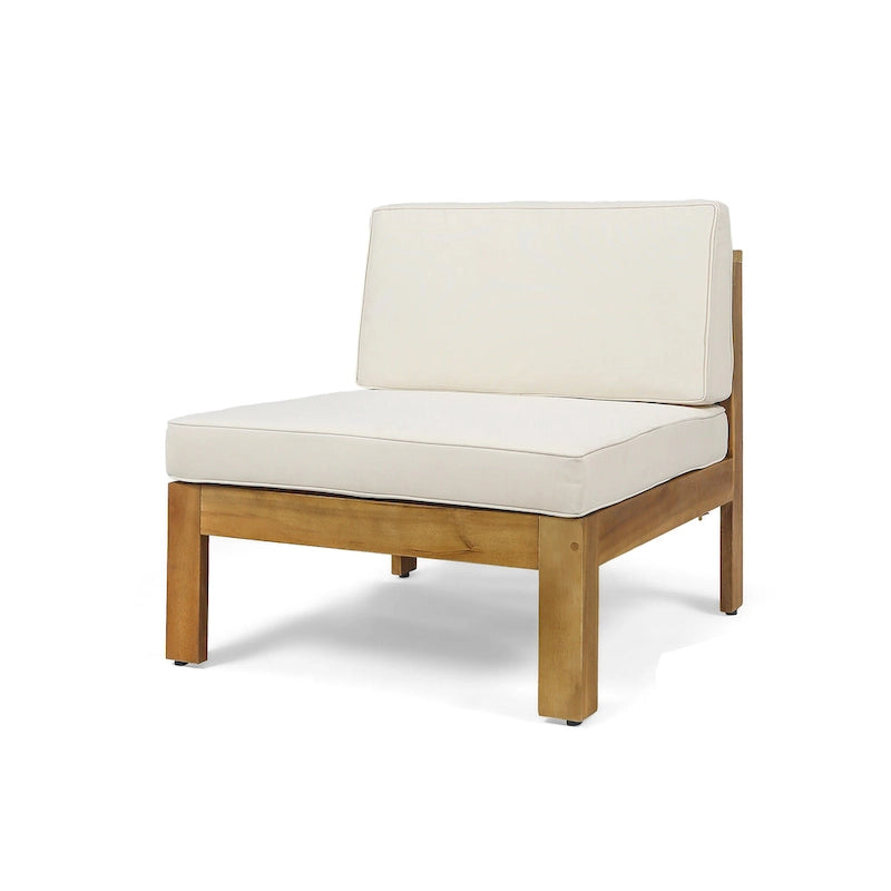 Ensemble de conversation d'extérieur 3 pièces en forme de L, ensemble de mobilier tout temps en bois d'acacia avec pouf et table basse