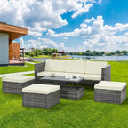 Ensemble de canapé d'extérieur en rotin PE 5 pièces, mobilier de conversation pour patio avec table basse relevable et canapé-lit.