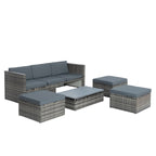 Ensemble de canapé d'extérieur en rotin PE 5 pièces, mobilier de conversation pour patio avec table basse relevable et canapé-lit.
