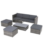 Ensemble de canapé d'extérieur en rotin PE 5 pièces, mobilier de conversation pour patio avec table basse relevable et canapé-lit.