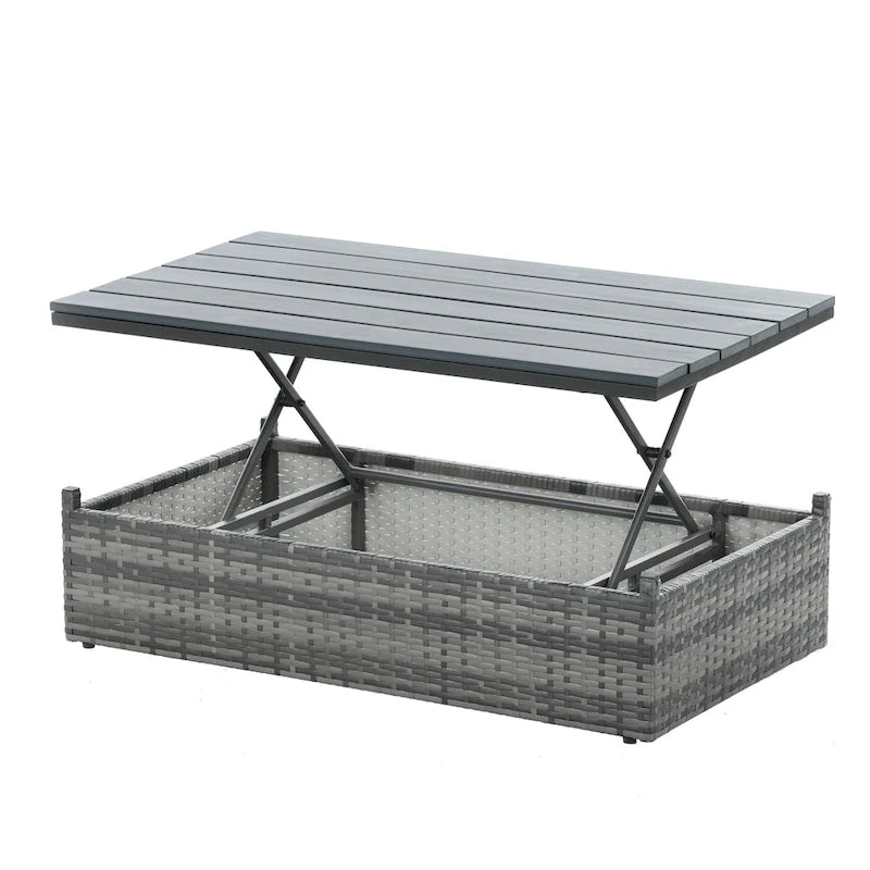 Ensemble de canapé d'extérieur en rotin PE 5 pièces, mobilier de conversation pour patio avec table basse relevable et canapé-lit.