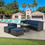 Ensemble de canapé d'extérieur en rotin PE 5 pièces, mobilier de conversation pour patio avec table basse relevable et canapé-lit.