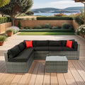 Ensemble de canapé d'angle extérieur 5 pièces, mobilier de conversation en rotin PE résistant aux intempéries avec table basse et 2 oreillers