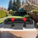 Ensemble de canapé d'angle extérieur 5 pièces, mobilier de conversation en rotin PE résistant aux intempéries avec table basse et 2 oreillers