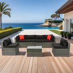 Ensemble de canapé d'angle extérieur 5 pièces, mobilier de conversation en rotin PE résistant aux intempéries avec table basse et 2 oreillers