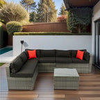 Ensemble de canapé d'angle extérieur 5 pièces, mobilier de conversation en rotin PE résistant aux intempéries avec table basse et 2 oreillers
