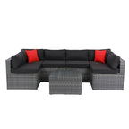 Ensemble de canapé d'angle extérieur 5 pièces, mobilier de conversation en rotin PE résistant aux intempéries avec table basse et 2 oreillers