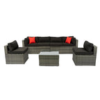 Ensemble de canapé d'angle extérieur 5 pièces, mobilier de conversation en rotin PE résistant aux intempéries avec table basse et 2 oreillers
