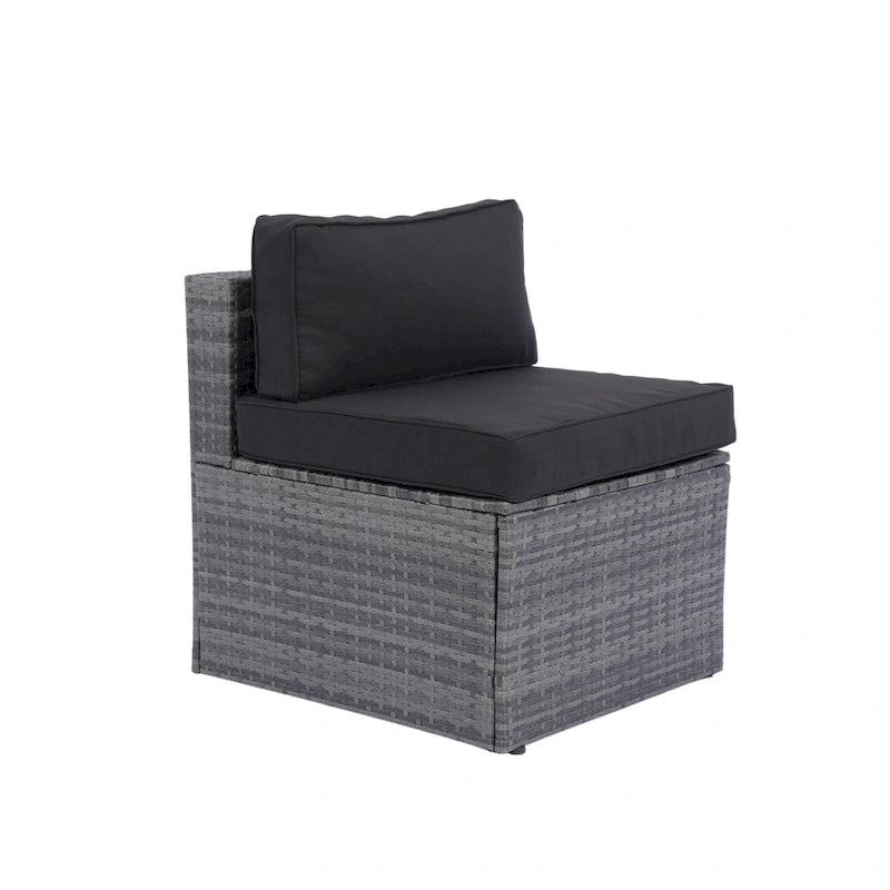 Ensemble de canapé d'angle extérieur 5 pièces, mobilier de conversation en rotin PE résistant aux intempéries avec table basse et 2 oreillers