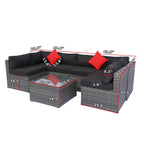 Ensemble de canapé d'angle extérieur 5 pièces, mobilier de conversation en rotin PE résistant aux intempéries avec table basse et 2 oreillers