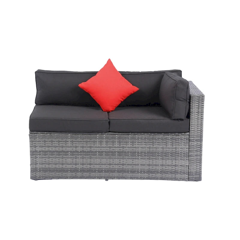 Ensemble de canapé d'angle extérieur 5 pièces, mobilier de conversation en rotin PE résistant aux intempéries avec table basse et 2 oreillers