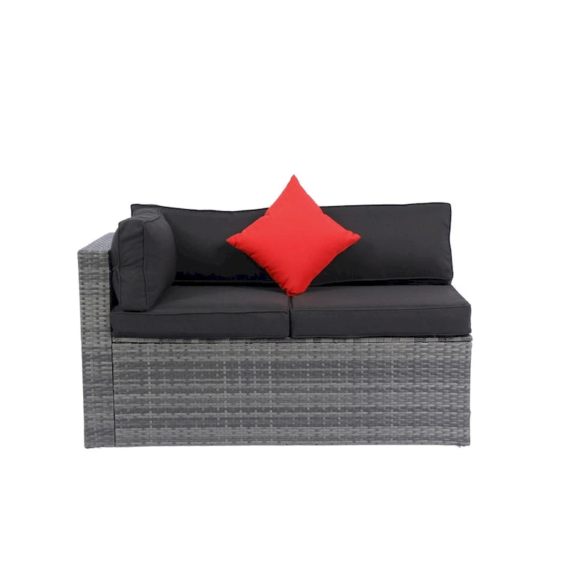 Ensemble de canapé d'angle extérieur 5 pièces, mobilier de conversation en rotin PE résistant aux intempéries avec table basse et 2 oreillers