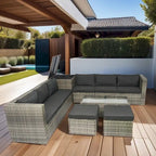 Ensemble de canapé d'angle en forme de L 8 places pour patio, ensemble de meubles d'extérieur en rotin osier avec un coffre de rangement sous le siège et une table basse