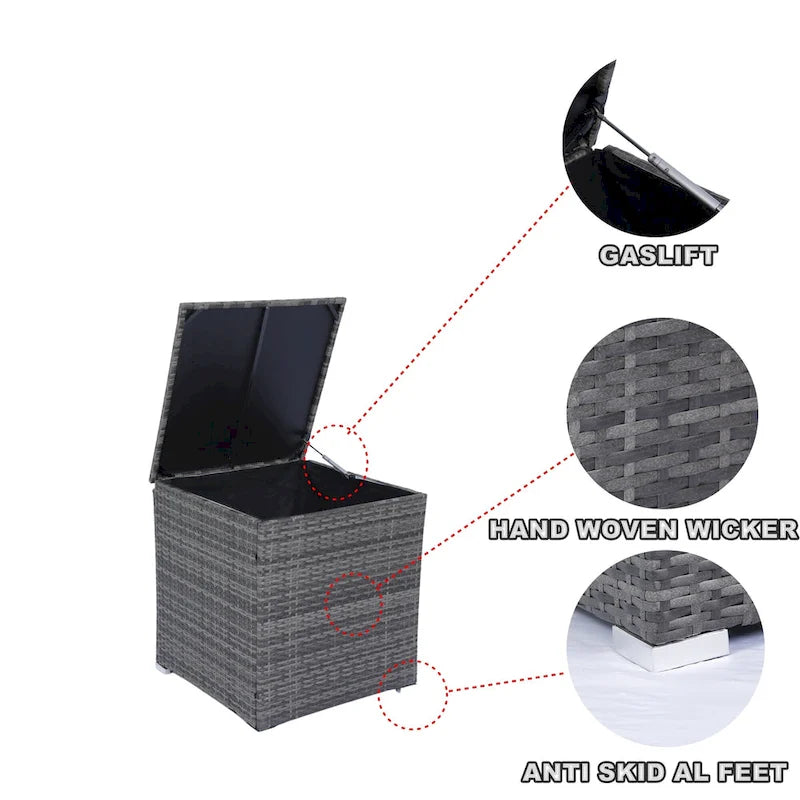 Ensemble de canapé d'angle en forme de L 8 places pour patio, ensemble de meubles d'extérieur en rotin osier avec un coffre de rangement sous le siège et une table basse