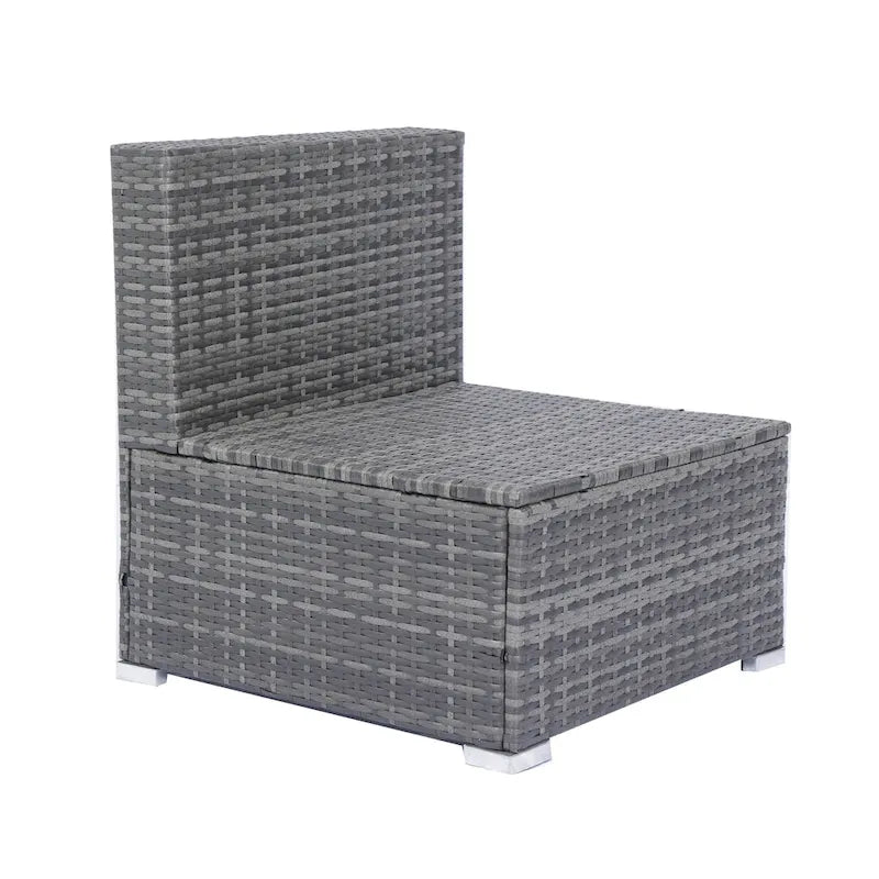 Ensemble de canapé d'angle en forme de L 8 places pour patio, ensemble de meubles d'extérieur en rotin osier avec un coffre de rangement sous le siège et une table basse