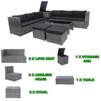 Ensemble de canapé d'angle en forme de L 8 places pour patio, ensemble de meubles d'extérieur en rotin osier avec un coffre de rangement sous le siège et une table basse