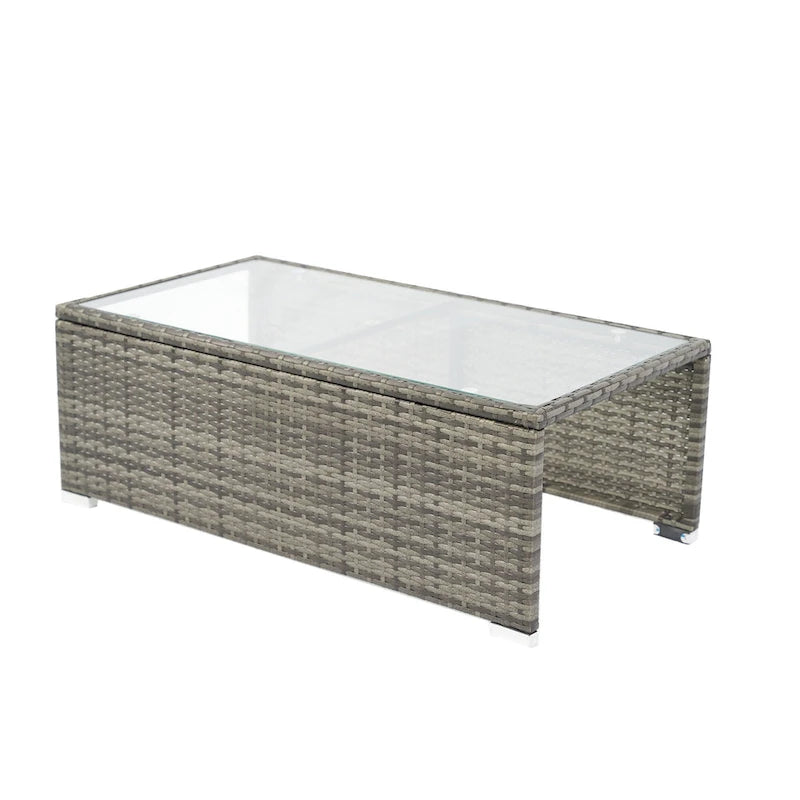 Ensemble de canapé d'angle en forme de L 8 places pour patio, ensemble de meubles d'extérieur en rotin osier avec un coffre de rangement sous le siège et une table basse