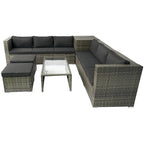 Ensemble de canapé d'angle en forme de L 8 places pour patio, ensemble de meubles d'extérieur en rotin osier avec un coffre de rangement sous le siège et une table basse