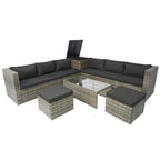 Ensemble de canapé d'angle en forme de L 8 places pour patio, ensemble de meubles d'extérieur en rotin osier avec un coffre de rangement sous le siège et une table basse