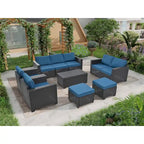Ensemble de mobilier d'extérieur 10 pièces, ensemble de canapés modulaires en rotin pour terrasse, ensemble de conversation toutes saisons avec coussins et table basse