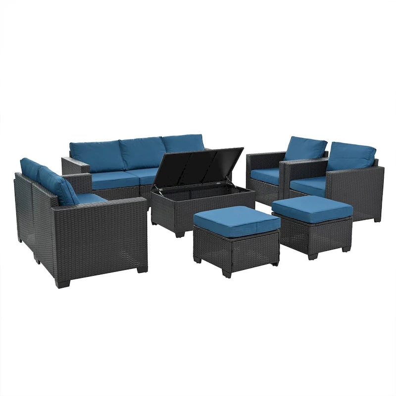 Ensemble de mobilier d'extérieur 10 pièces, ensemble de canapés modulaires en rotin pour terrasse, ensemble de conversation toutes saisons avec coussins et table basse