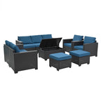 Ensemble de mobilier d'extérieur 10 pièces, ensemble de canapés modulaires en rotin pour terrasse, ensemble de conversation toutes saisons avec coussins et table basse