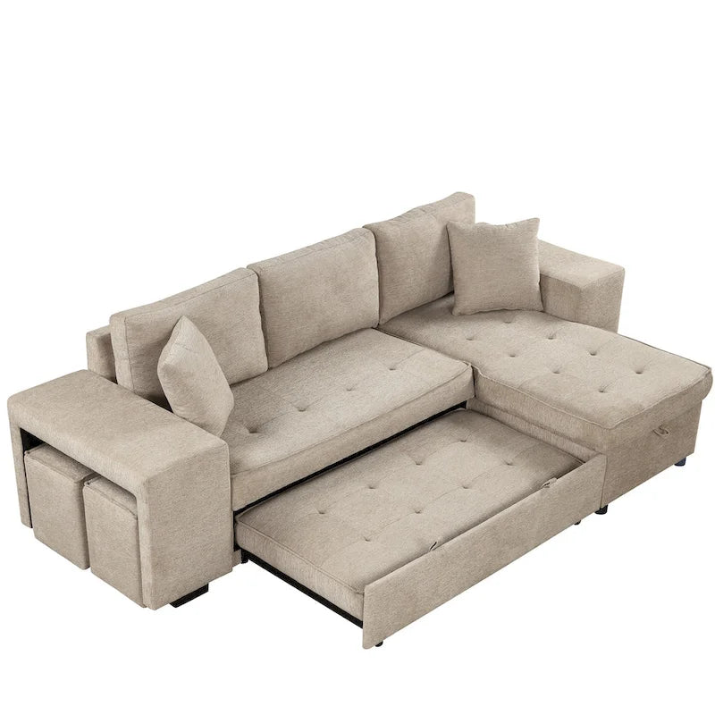 Canapé sectionnel réversible moderne 3 places en forme de L Roomfitters, canapé-lit gigogne avec méridienne de rangement et deux poufs