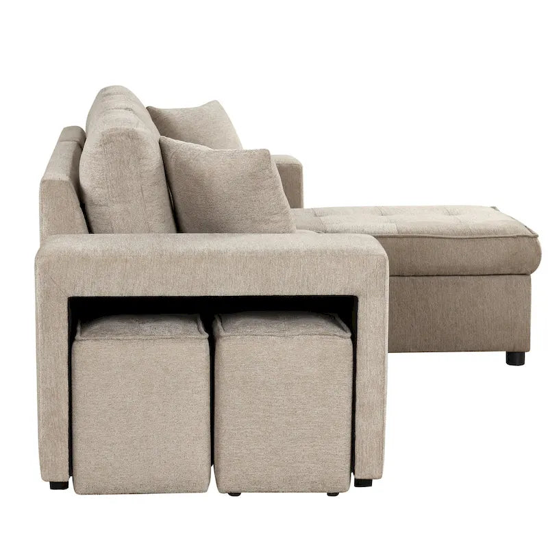 Canapé sectionnel réversible moderne 3 places en forme de L Roomfitters, canapé-lit gigogne avec méridienne de rangement et deux poufs