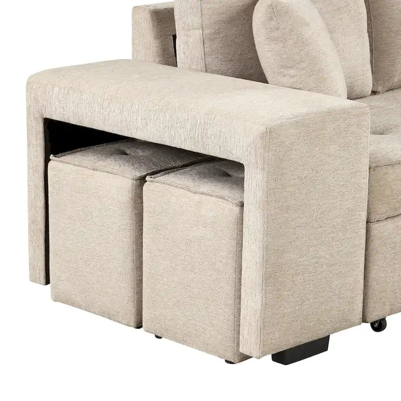Canapé sectionnel réversible moderne 3 places en forme de L Roomfitters, canapé-lit gigogne avec méridienne de rangement et deux poufs