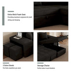 Canapé sectionnel réversible moderne 3 places en forme de L Roomfitters, canapé-lit gigogne avec méridienne de rangement et deux poufs
