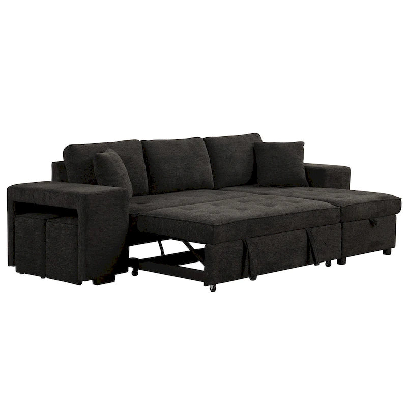 Canapé sectionnel réversible moderne 3 places en forme de L Roomfitters, canapé-lit gigogne avec méridienne de rangement et deux poufs