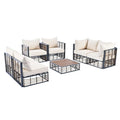 Ensemble de sectionnel d'extérieur contemporain de 7 pièces en métal, mobilier de patio tout temps avec coussins moelleux et table basse.