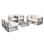 Ensemble de sectionnel d'extérieur contemporain de 7 pièces en métal, mobilier de patio tout temps avec coussins moelleux et table basse.