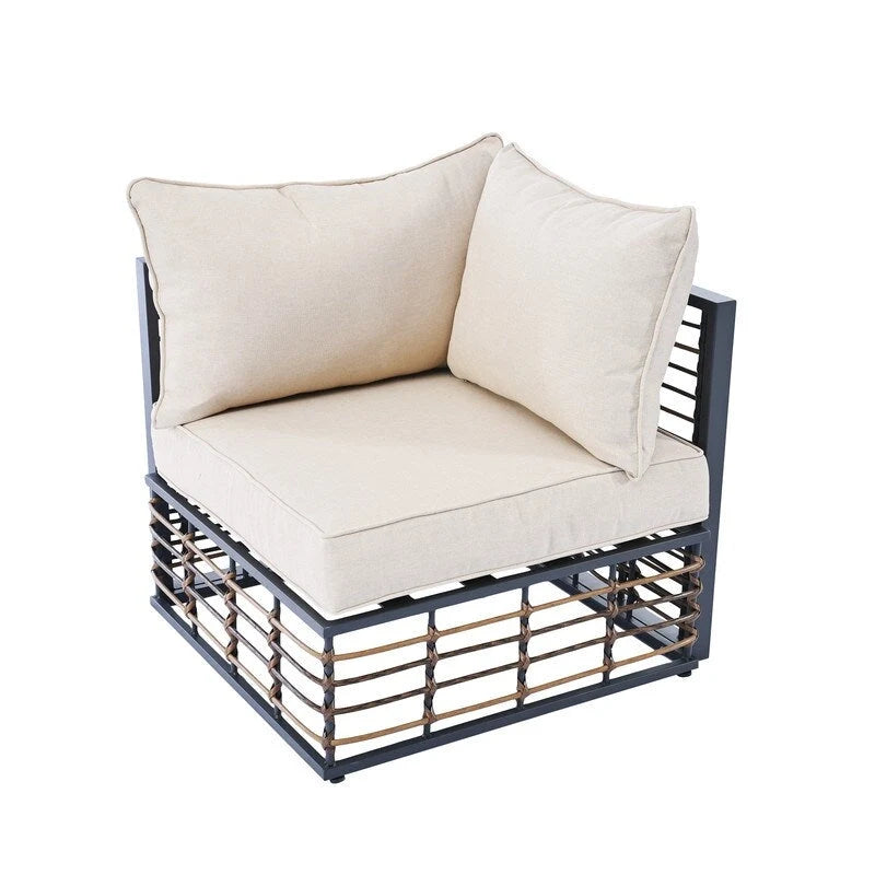 Ensemble de sectionnel d'extérieur contemporain de 7 pièces en métal, mobilier de patio tout temps avec coussins moelleux et table basse.