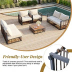 Ensemble de sectionnel d'extérieur contemporain de 7 pièces en métal, mobilier de patio tout temps avec coussins moelleux et table basse.