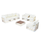 Ensemble de sectionnel d'extérieur contemporain de 7 pièces en métal, mobilier de patio tout temps avec coussins moelleux et table basse.