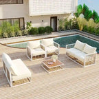 Ensemble de sectionnel d'extérieur contemporain de 7 pièces en métal, mobilier de patio tout temps avec coussins moelleux et table basse.
