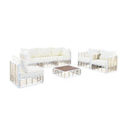 Ensemble de sectionnel d'extérieur contemporain de 7 pièces en métal, mobilier de patio tout temps avec coussins moelleux et table basse.