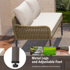 Ensemble de canapés de jardin modulables en forme de L, 6 pièces, en corde tressée, avec table basse de rangement, poufs et banc.