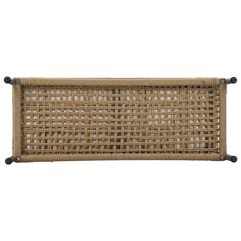 Ensemble de canapés de jardin modulables en forme de L, 6 pièces, en corde tressée, avec table basse de rangement, poufs et banc.