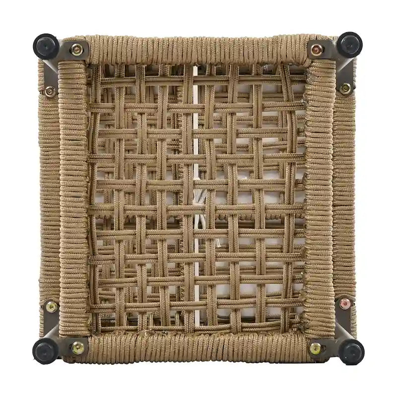 Ensemble de canapés de jardin modulables en forme de L, 6 pièces, en corde tressée, avec table basse de rangement, poufs et banc.