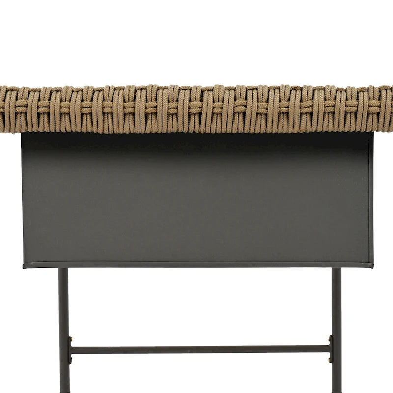 Ensemble de canapés de jardin modulables en forme de L, 6 pièces, en corde tressée, avec table basse de rangement, poufs et banc.