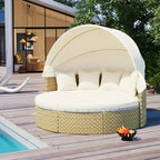 Ensemble de canapé d'angle rond pour patio – Lit de jardin en rotin bicolore avec auvent rétractable et sièges modulaires