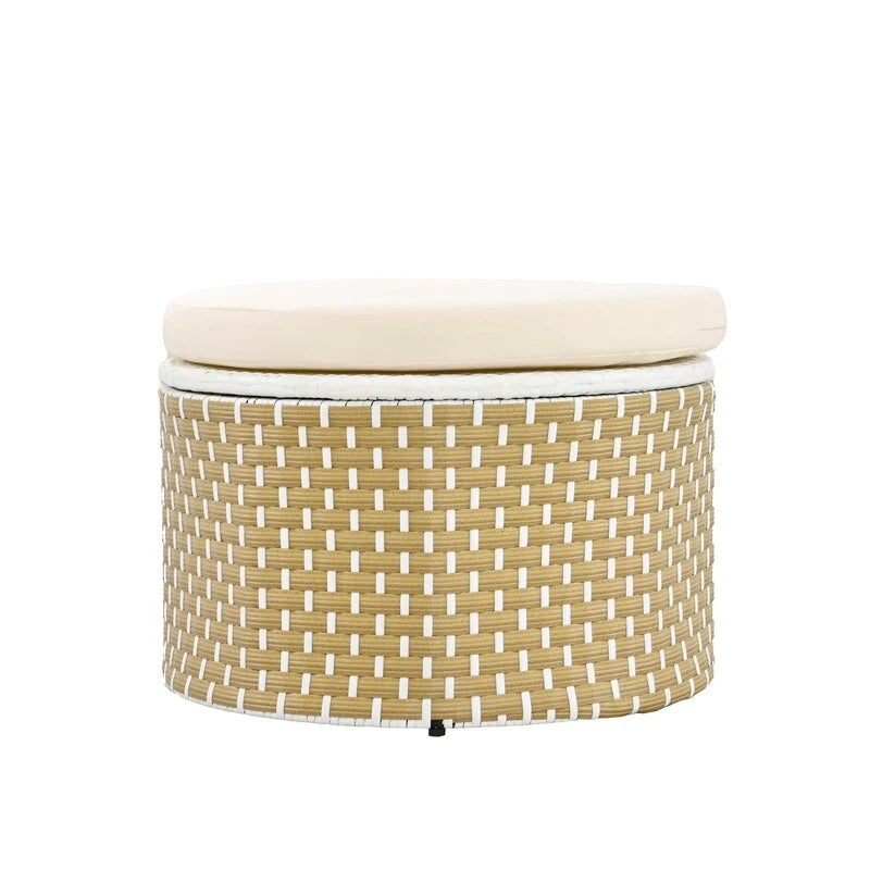Ensemble de canapé d'angle rond pour patio – Lit de jardin en rotin bicolore avec auvent rétractable et sièges modulaires