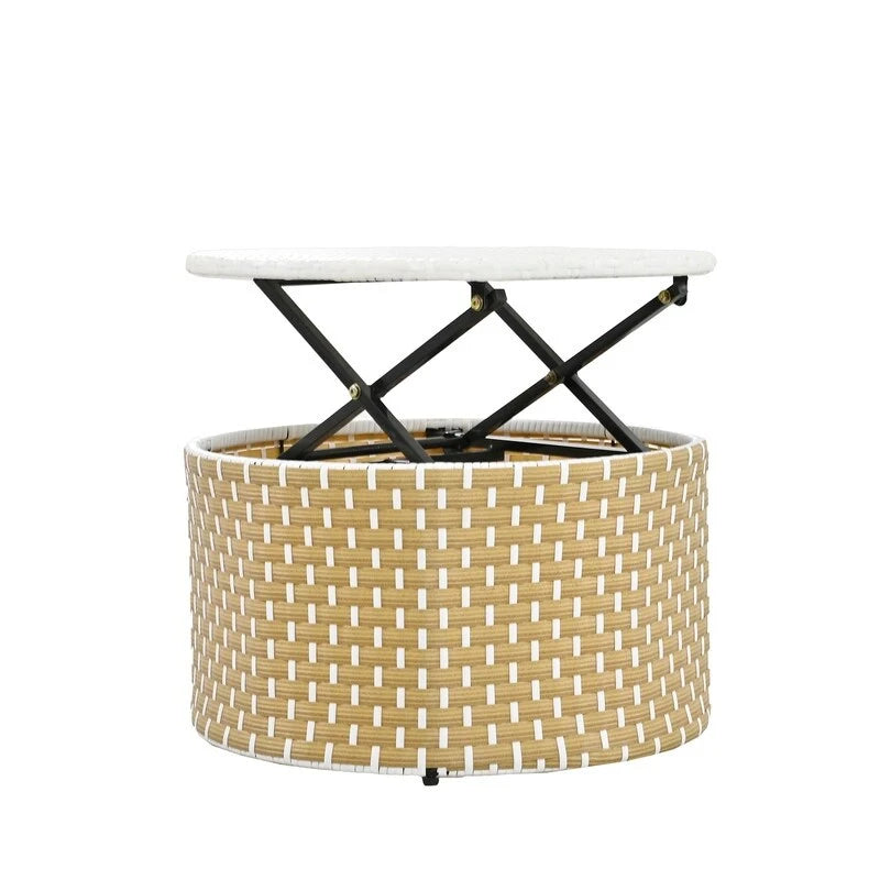 Ensemble de canapé d'angle rond pour patio – Lit de jardin en rotin bicolore avec auvent rétractable et sièges modulaires